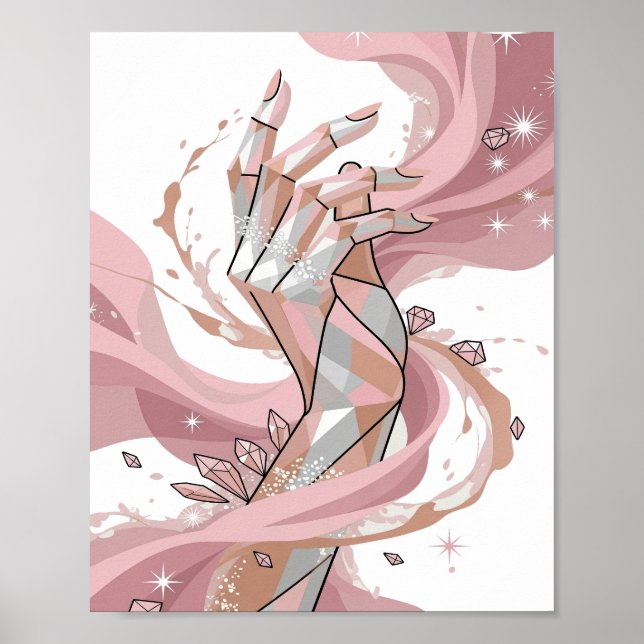 POSTER MÃOS GEOMÉTRICAS PRATEADAS COM DIAMANTES E ESTRELA (Frente)