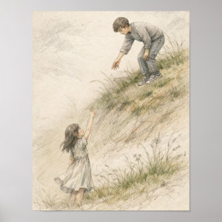 Poster Mãos Quase Tocando – Arte de Desenho a Lápis Suave