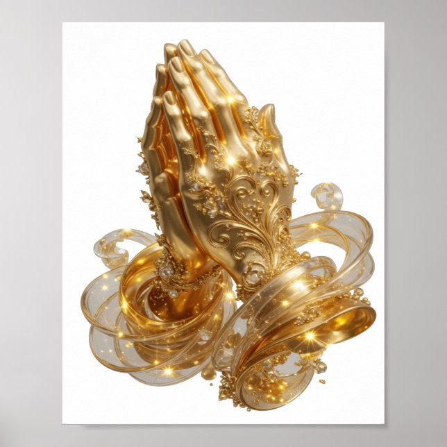Poster Mãos rezando em Ouro Resfriado (Frente)