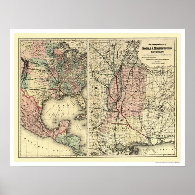 Poster Map 1871 da Estrada de Ferro Móvel e Noroeste (Frente)