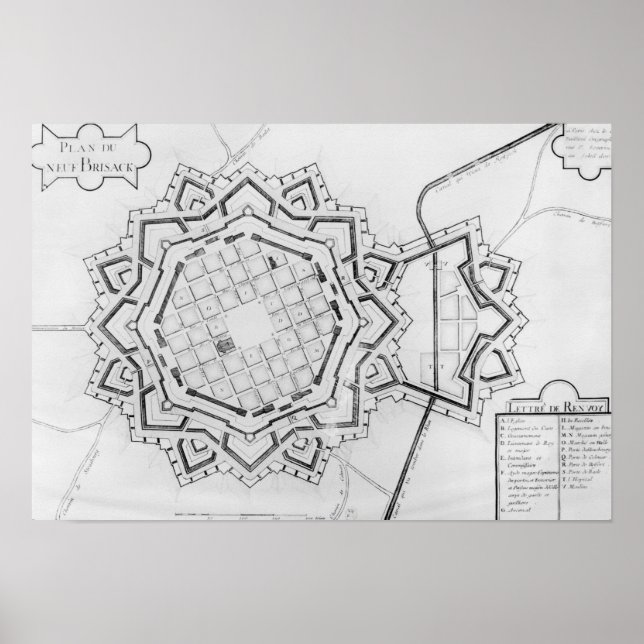 Poster Map and fortifications of Neuf-Brisach (Frente)