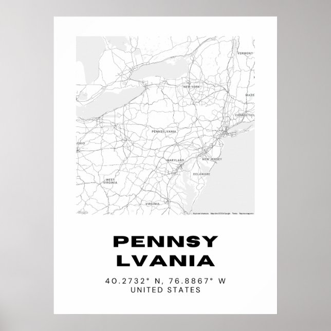 Poster Map Art Minimalista da Pensilvânia (Frente)