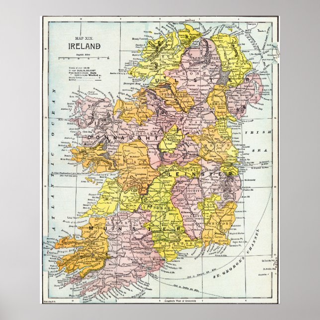 Pôster MAP: IRELAND, c1890 (Frente)