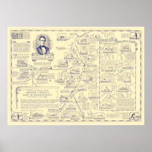 Poster Map of Abraham Lincoln's Visit to Massachusetts