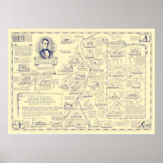 Poster Map of Abraham Lincoln's Visit to Massachusetts