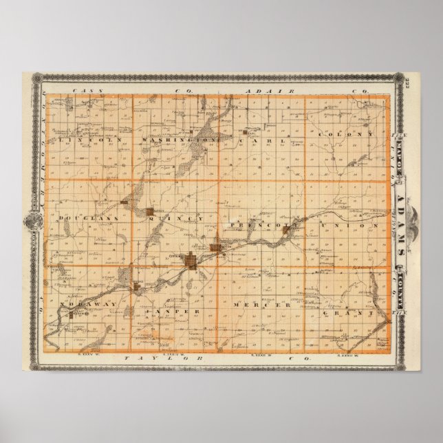 Poster Map of Adams County, State of Iowa (Frente)