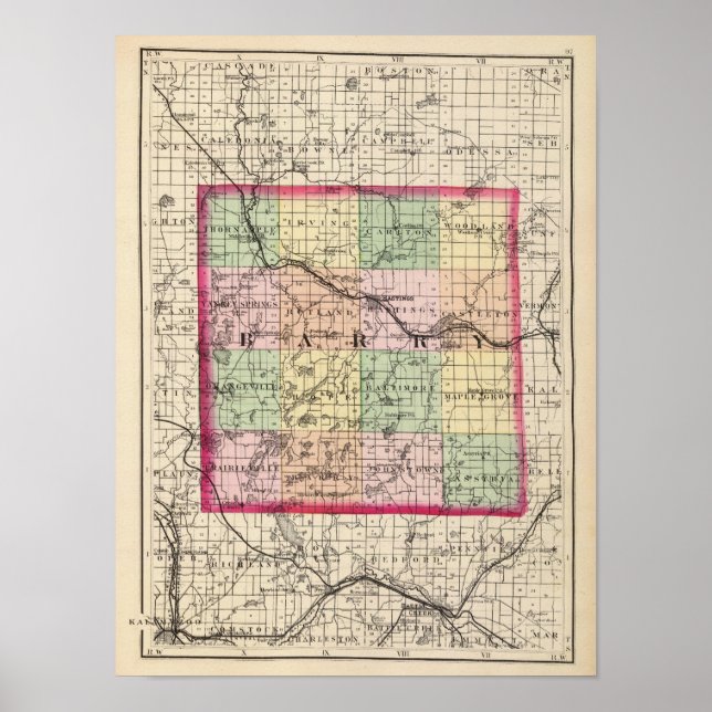 Pôster Map of Barry County, Michigan (Frente)