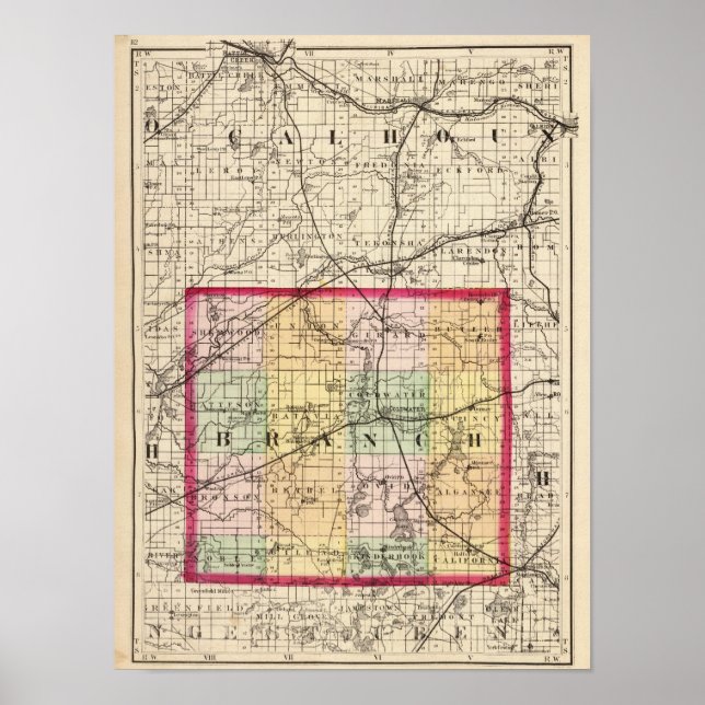 Poster Map of Branch County, Michigan (Frente)