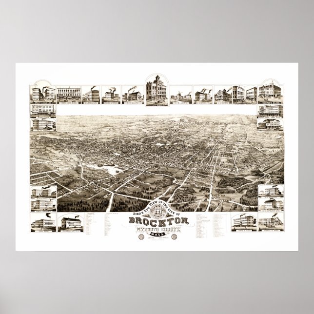 Poster Map of Brockton, Massachusetts in 1882 (Frente)