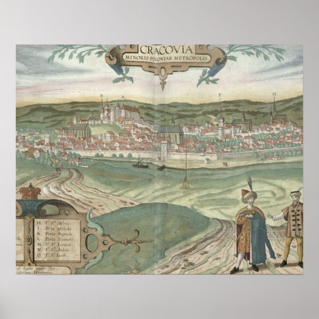Poster Map of Cracow, from 'Civitates Orbis Terrarum' by (Frente)