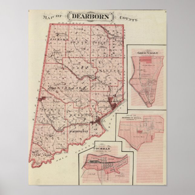 Pôster Map of Dearborn County with Greendale (Frente)