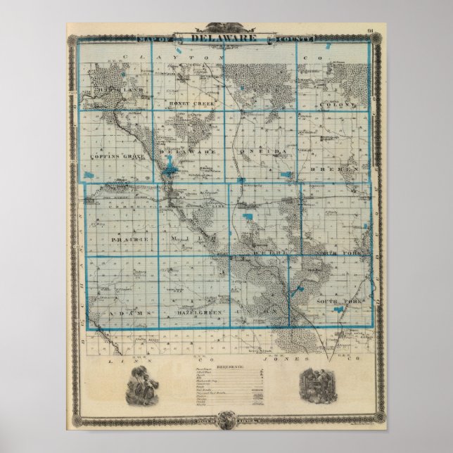 Poster Map of Delaware County, State of Iowa (Frente)