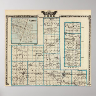 Pôster Map of Ford County and Paxton