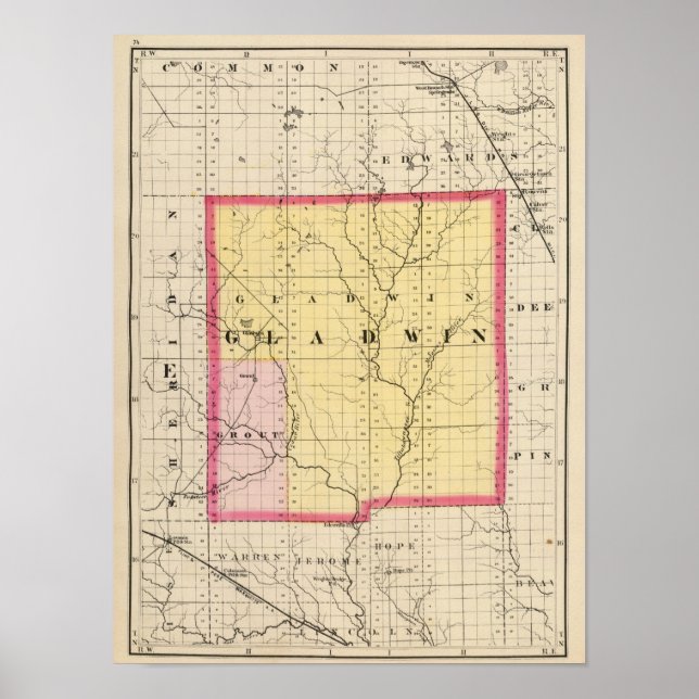 Pôster Map of Gladwin County, Michigan (Frente)