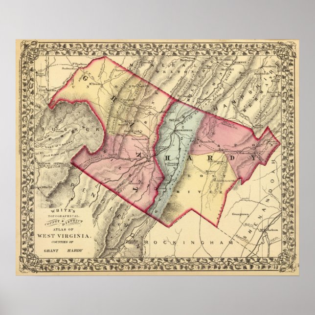 Poster Map of Grant, Hardy counties (Frente)
