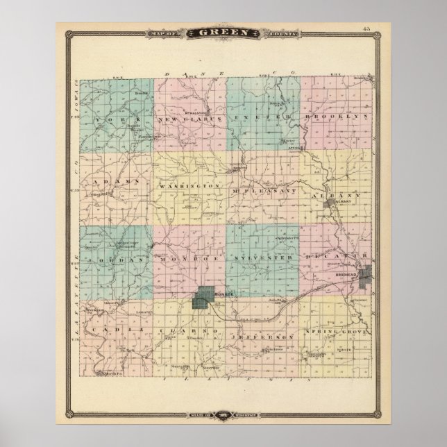 Poster Map of Green County, State of Wisconsin (Frente)