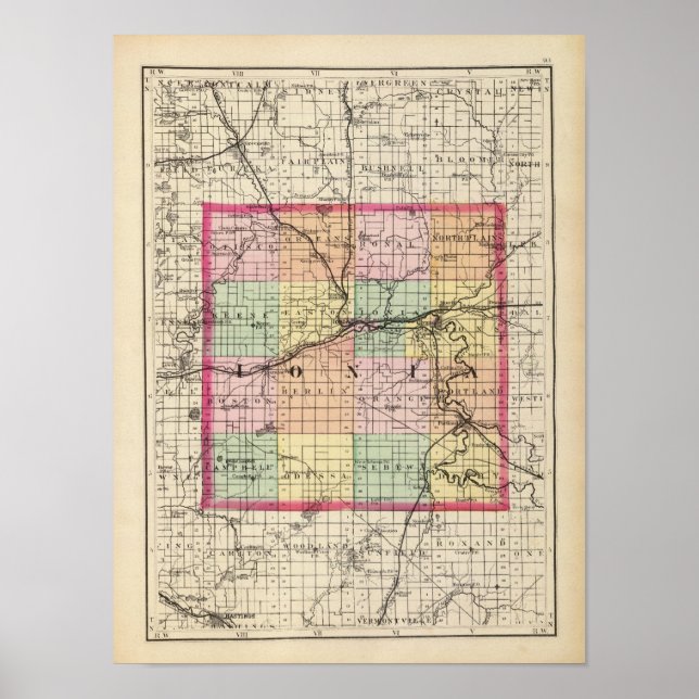 Pôster Map of Ionia County, Michigan (Frente)