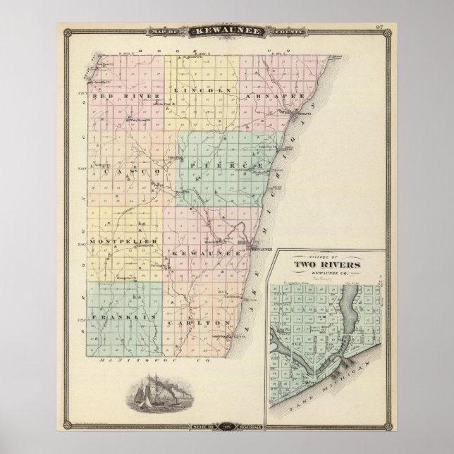 Poster Map of Kewaunee County (Frente)