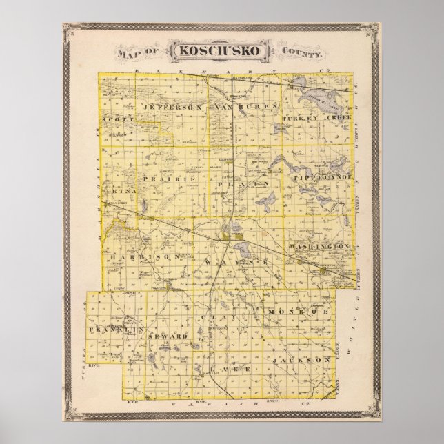 Pôster Map of Kosciusko County (Frente)