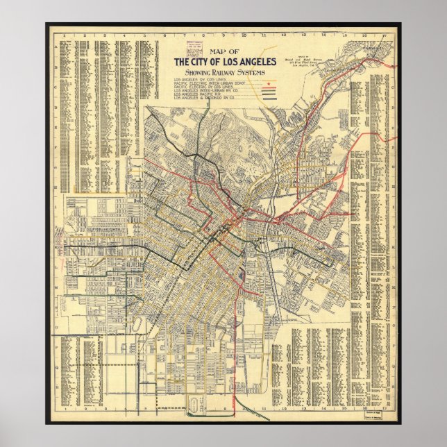 Poster Map of Los Angeles Public Transit in 1909 (Frente)