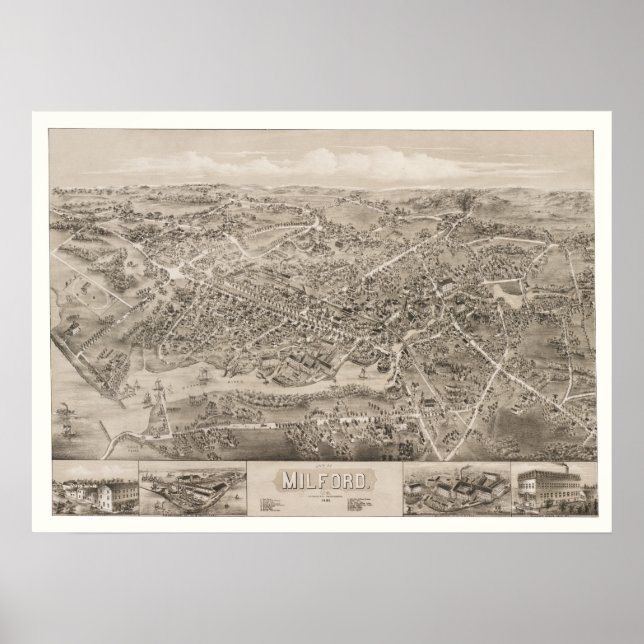 Pôster Map of Milford, CT from 1882 (Frente)