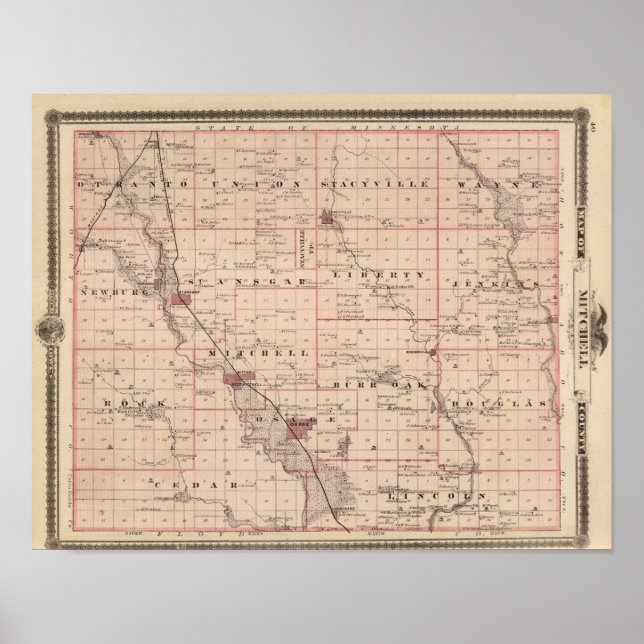 Pôster Map of Mitchell County, State of Iowa (Frente)