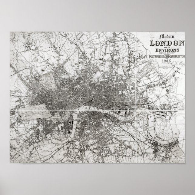Poster Map of Modern London and its Environs, 1854 (Frente)