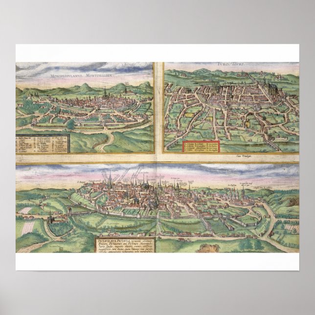 Poster Map of Montpellier, Tours, and Poitiers, from 'Civ (Frente)
