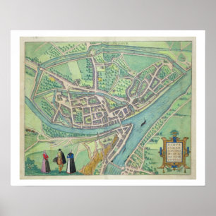 Poster Map of Namur, from 'Civitates Orbis Terrarum' by G