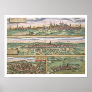 Poster Map of Nuremberg, Ulm, and Saltzburg, from 'Civita