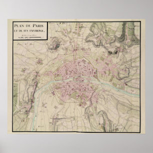 Pôster Map of Paris and its Surrounding