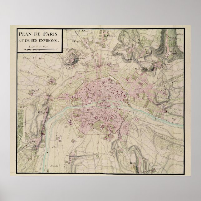 Pôster Map of Paris and its Surrounding (Frente)