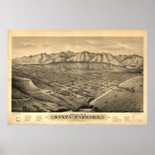Poster Map of Santa Barbara, Birds-Eye View, 1877