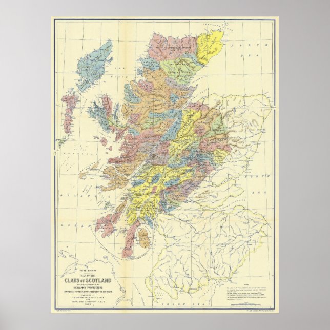 Pôster Map of Scotland in 1899 Showing Scottish Clans (Frente)