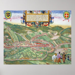 Pôster Map of Serravalle, from 'Civitates Orbis Terrarum'