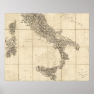 Poster Map of South Italy and Adjacent Coasts