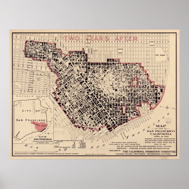 Pôster Map of the 1906 San Francisco Fire (Frente)