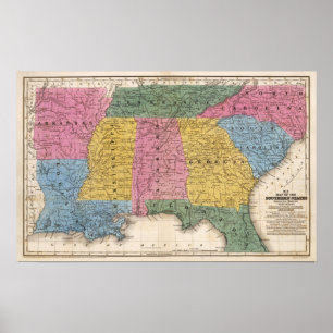 Pôster Map of the Southern States