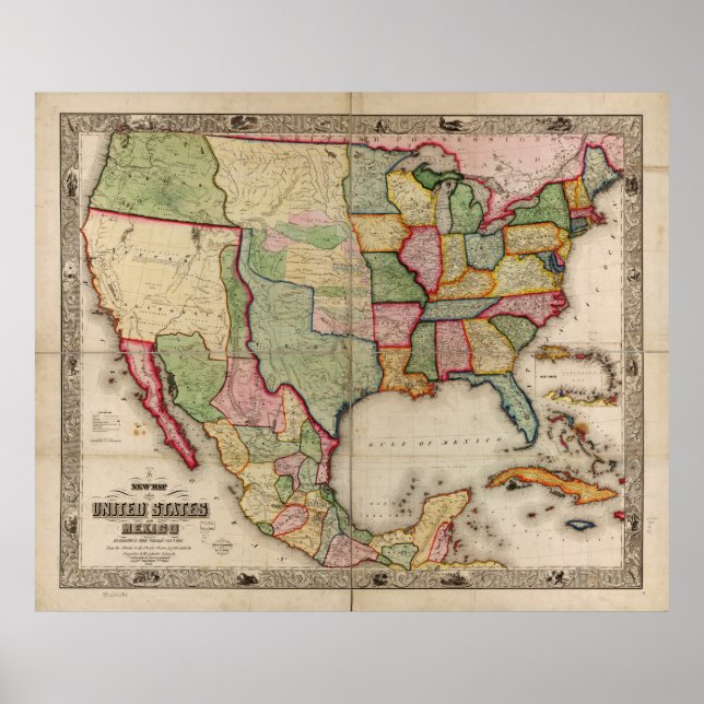 Poster Map of the United States and Mexico (1847) (Frente)