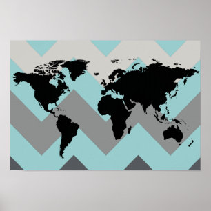 Pôster map of the world with chevron stripes