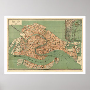 Pôster Map of Venice, Italy around 1886