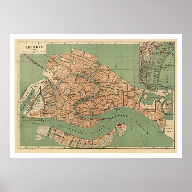 Pôster Map of Venice, Italy around 1886 (Frente)