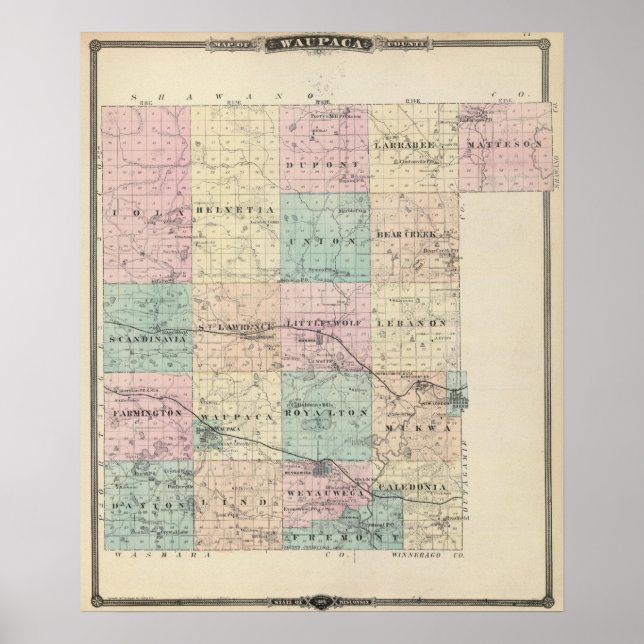 Poster Map of Waupaca County, State of Wisconsin (Frente)