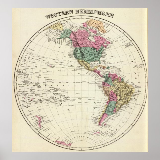 Pôster Map of Western Hemisphere (Frente)