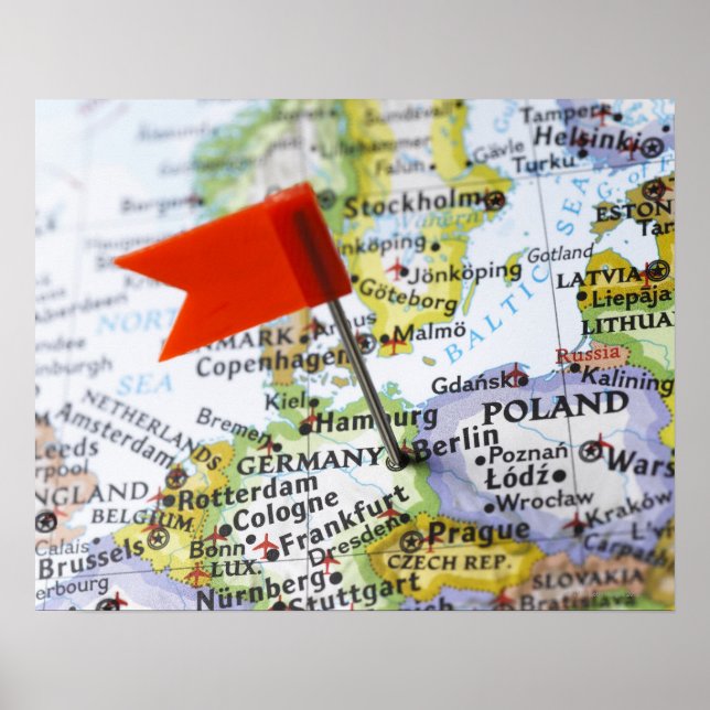 Poster Map pin placed in Berlin, Germany on map, (Frente)