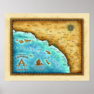 Pôster Map So. Cal Blue water