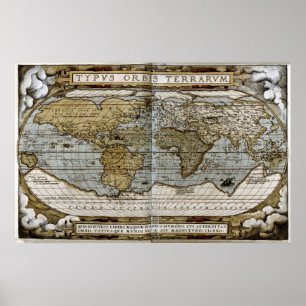Pôster Mapa 1570 do mundo