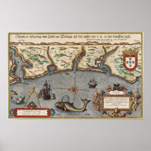 Pôster Mapa 1584 de Portugal