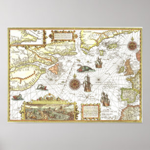 Pôster Mapa 1592 do Atlântico