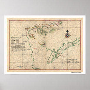 Pôster Mapa 1639 da baía de Delaware
